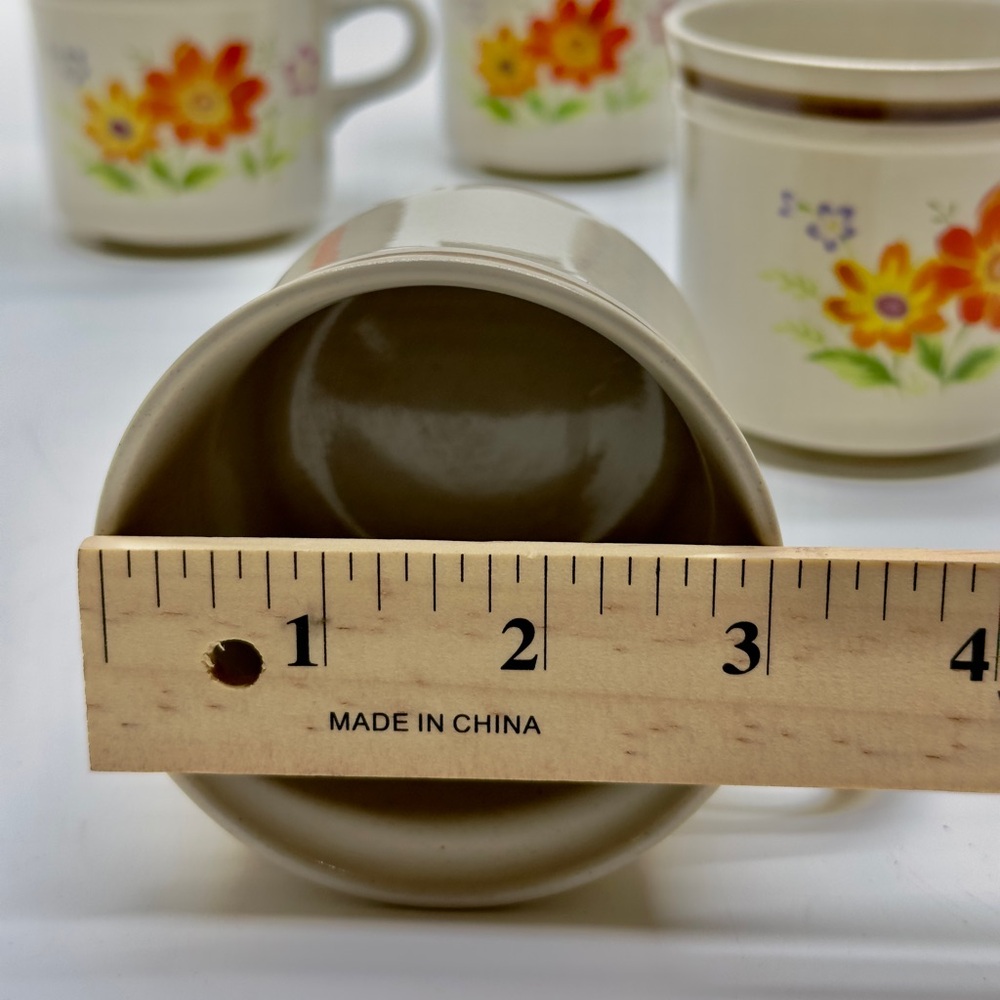 Mikasa Cream and Orange Floral Coffee Cups / Mugs Set of 4 Stonecraft KA103 - Picture 6 of 8